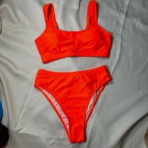 Neon Orange High Waisted Bikini
